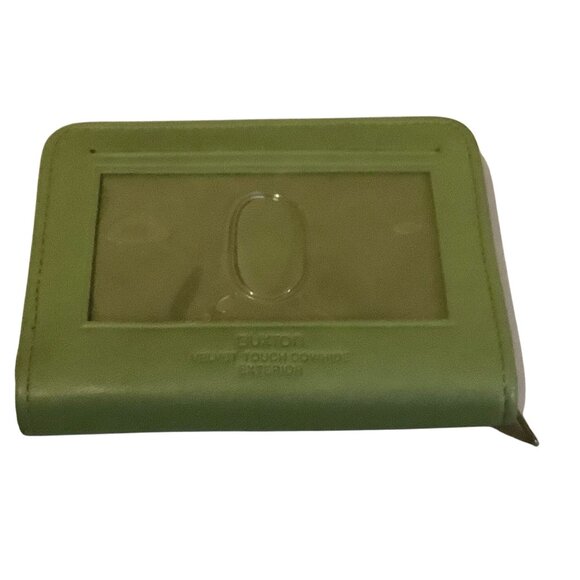 Buxton Green Leather Wallet With ID Window & Zip Closure 4.25"x3.5" - Picture 1 of 7